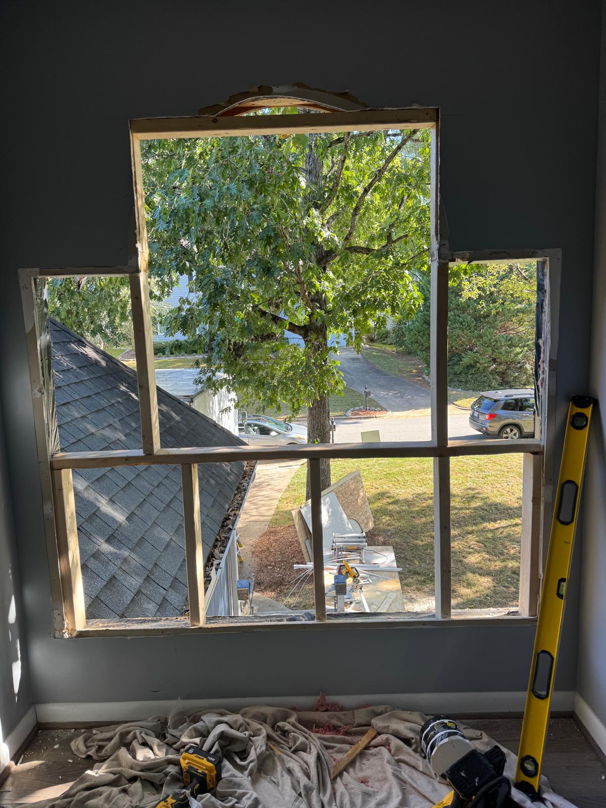 Old arched window removed and opening re-framed in Fuquay-Varina, NC